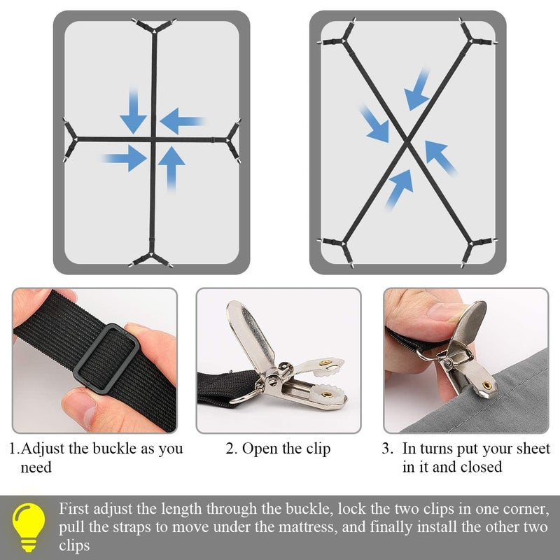 ZHOUBIN Sheet Suspenders Clips, Bed Sheet Straps Mattress Sheet Holders for Twin, Full, Queen, King - Keep Sheets in Place Corner Sheet Grippers Fasteners Sheet Stays - Image 3